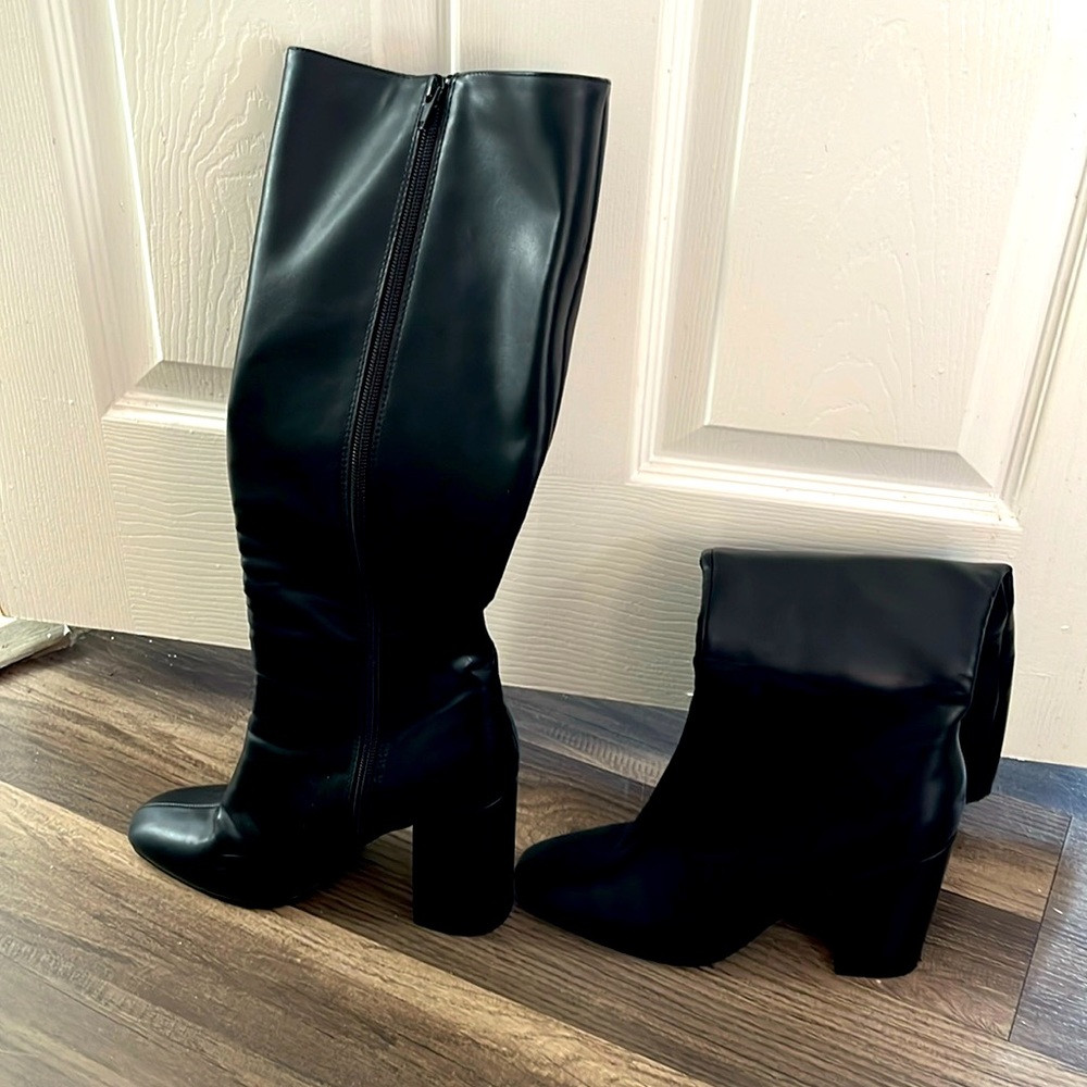 Faux Leather Knee High Boots